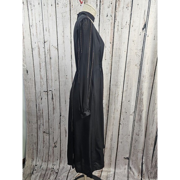 JESSIE LIU Women's L Black Silk Gold Beaded Gusset Choker ALine Dress EUC - Picture 5 of 9